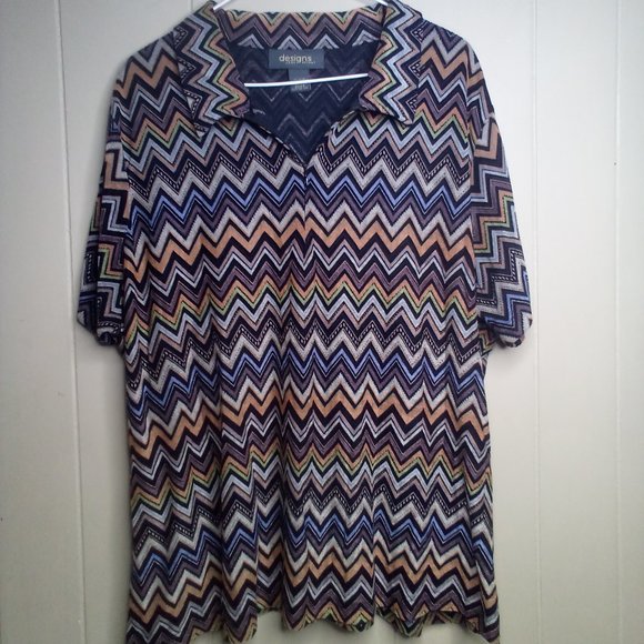 Designs Lane Bryant Blouse 22 24 Short Sleeve Colorful - Picture 1 of 13